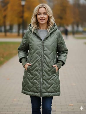 Oliwkowa kurtka z kapturem lekko ocieplana wiosna - jesień